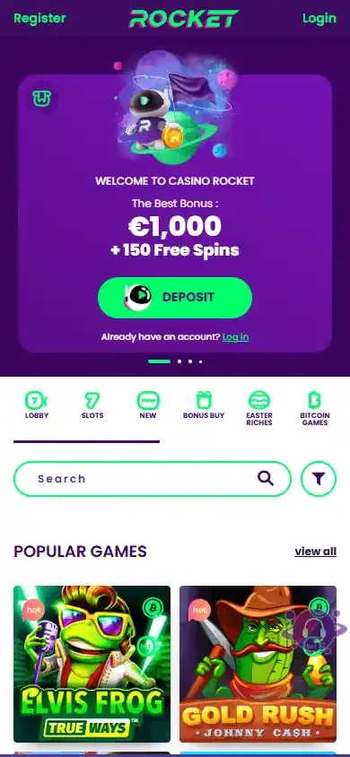 Casino Rocket mobile home page