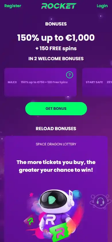 Casino Rocket promotions page on mobile